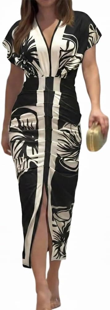 MEROKEETY Ribbed Knit Bodycon Midi Dress front view