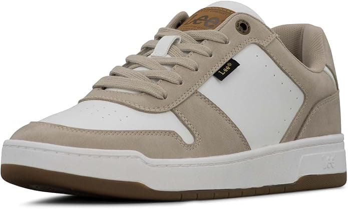 Lee retro court low top sneaker white tan gum sole pair