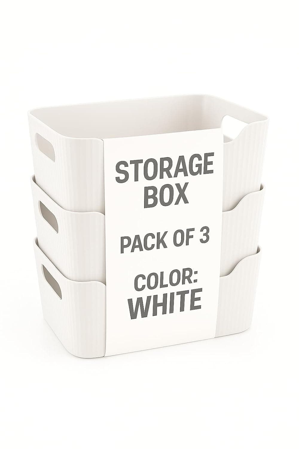 Multipurpose plastic storage baskets pack of 3 white overview