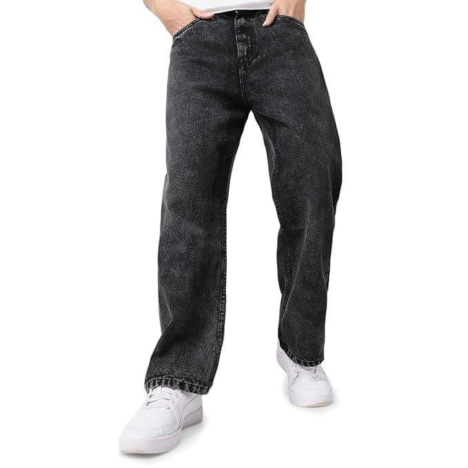 Urbano Fashion men loose baggy jeans black washed front
