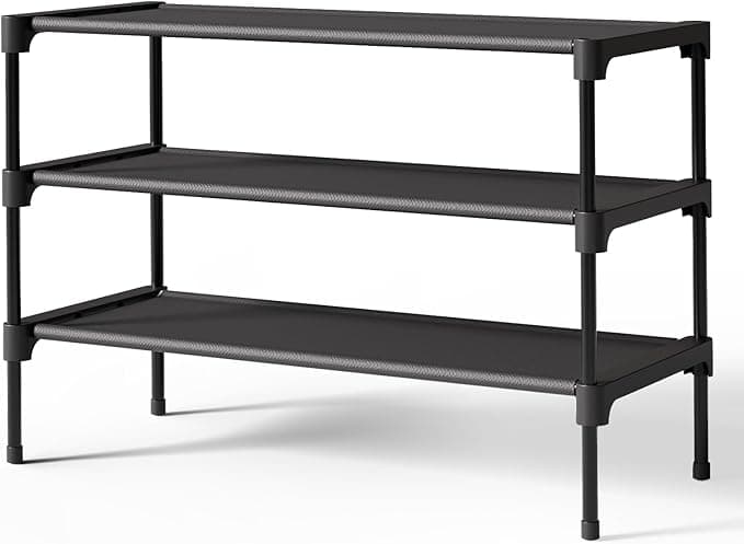 Simple Houseware 3-tier stackable shoe rack storage organizer black overview