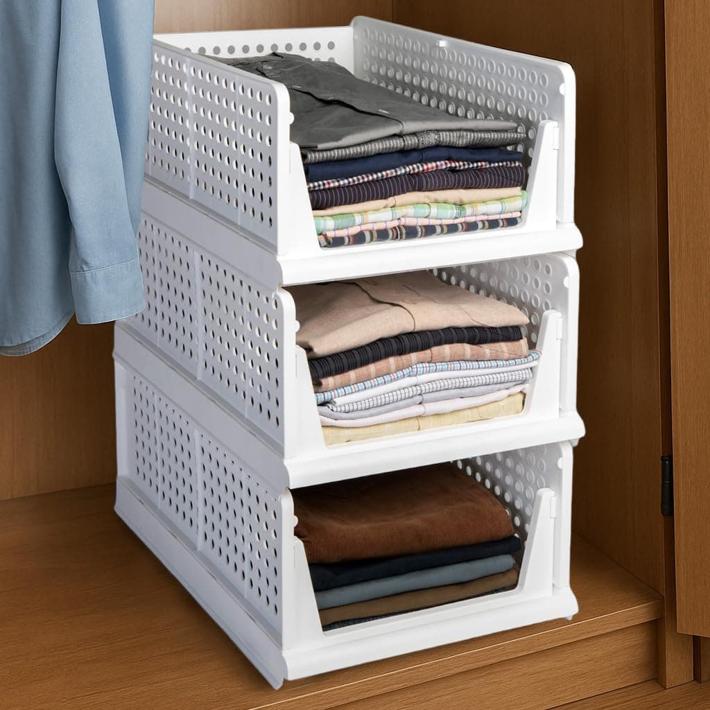Stackable foldable wardrobe clothes organizer drawers 3 pack white