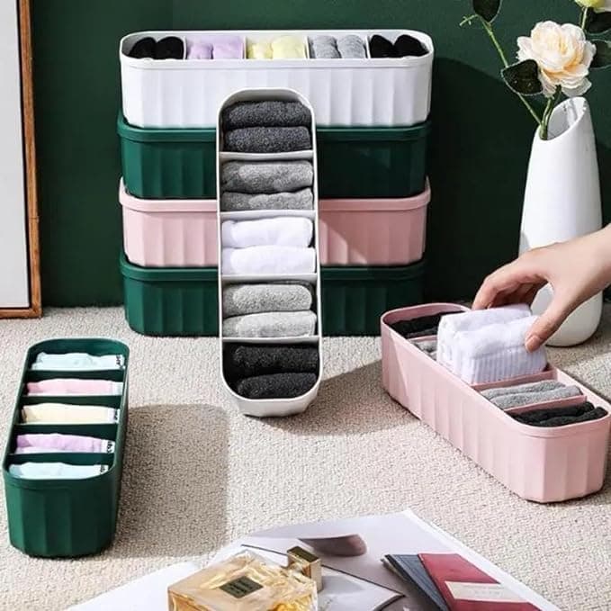 5-grid underwear sock tie drawer organizer storage box pack of 3 overview