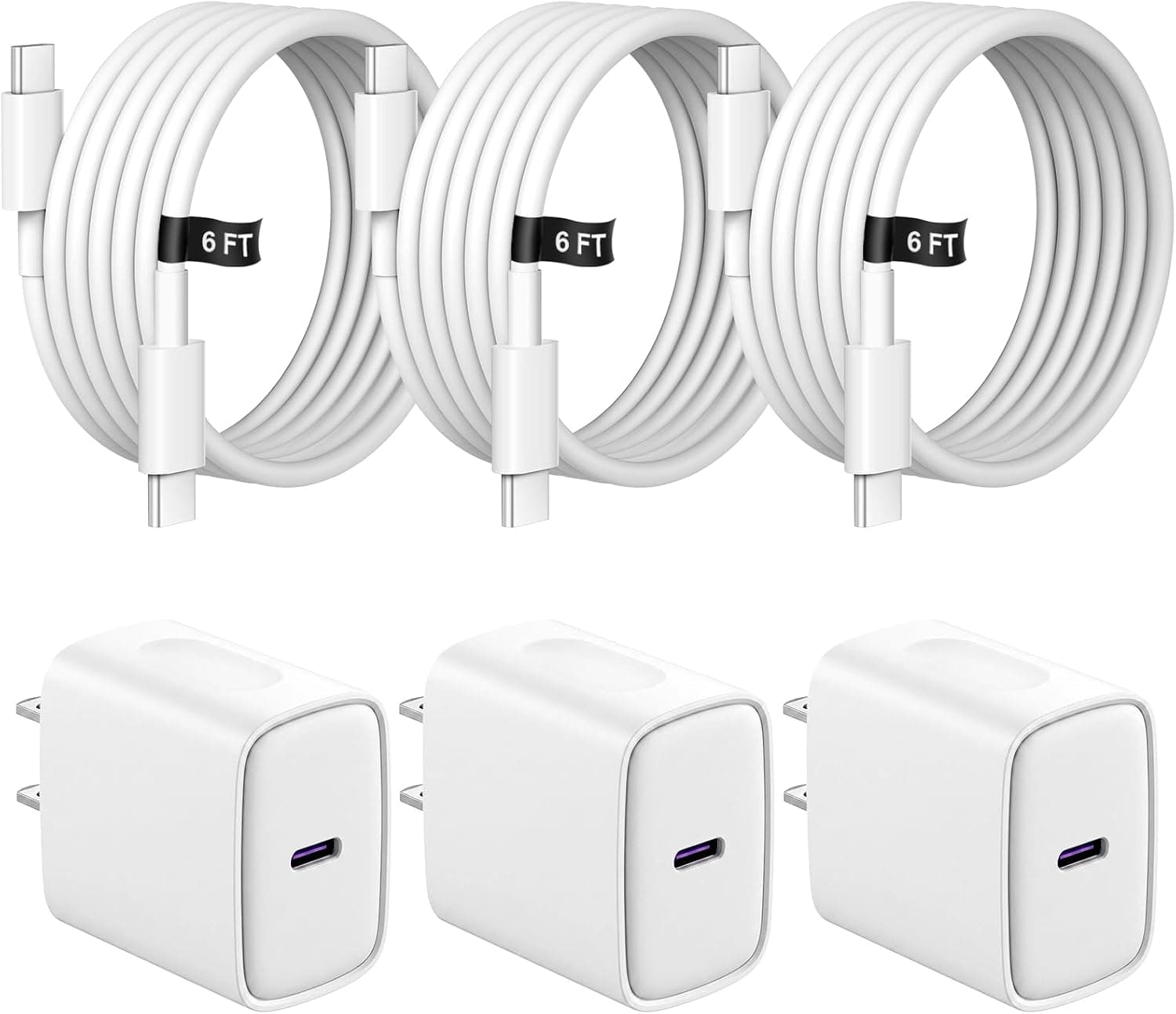 20W PD USB-C Fast Wall Charger 2-Pack with 6ft Braided Cables