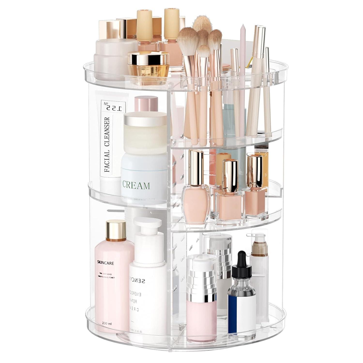 Sanipoe 360 rotating makeup organizer cosmetic carousel clear acrylic overview