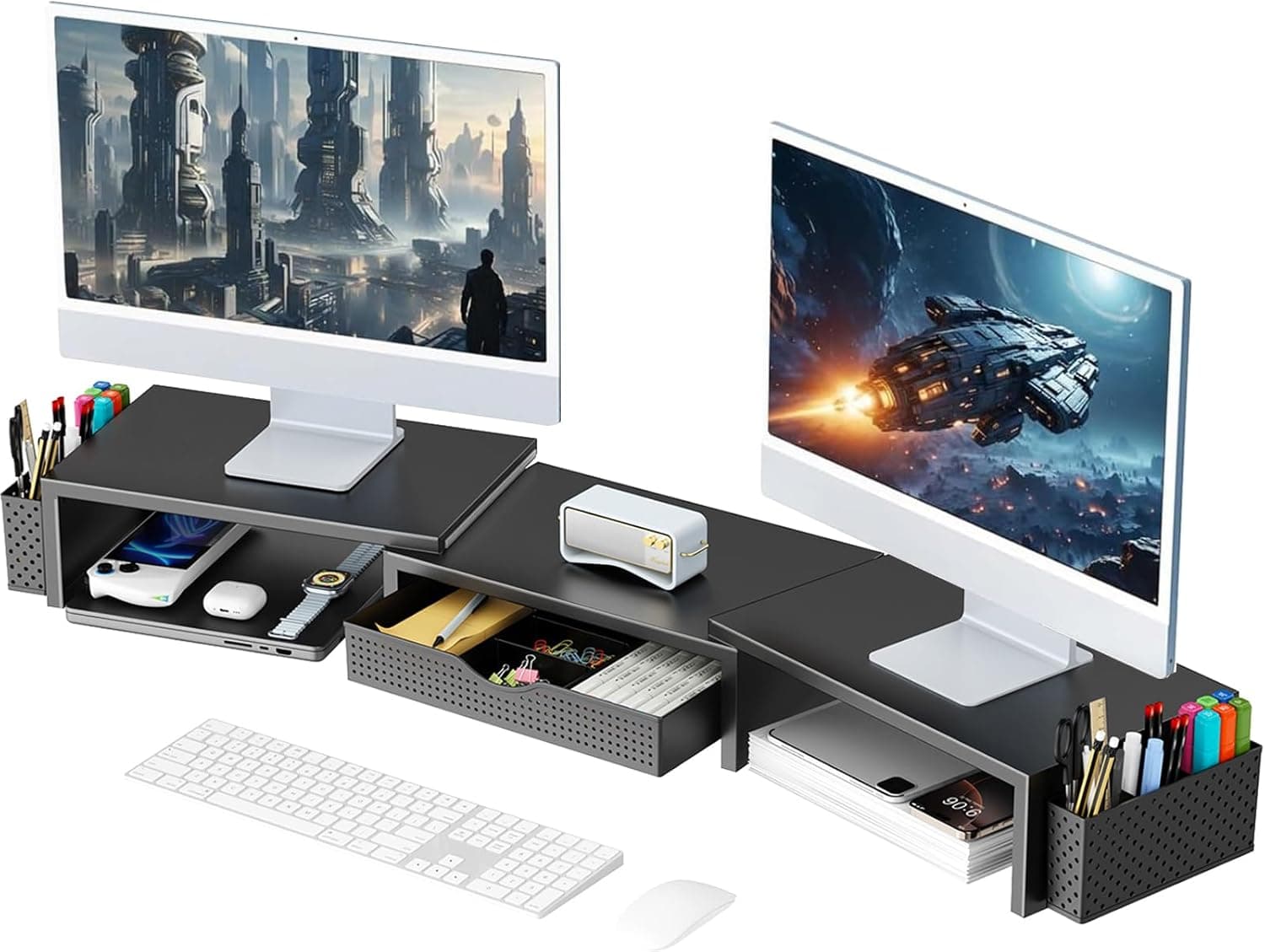 gianotter Dual Monitor Stand Riser with Drawers Overview