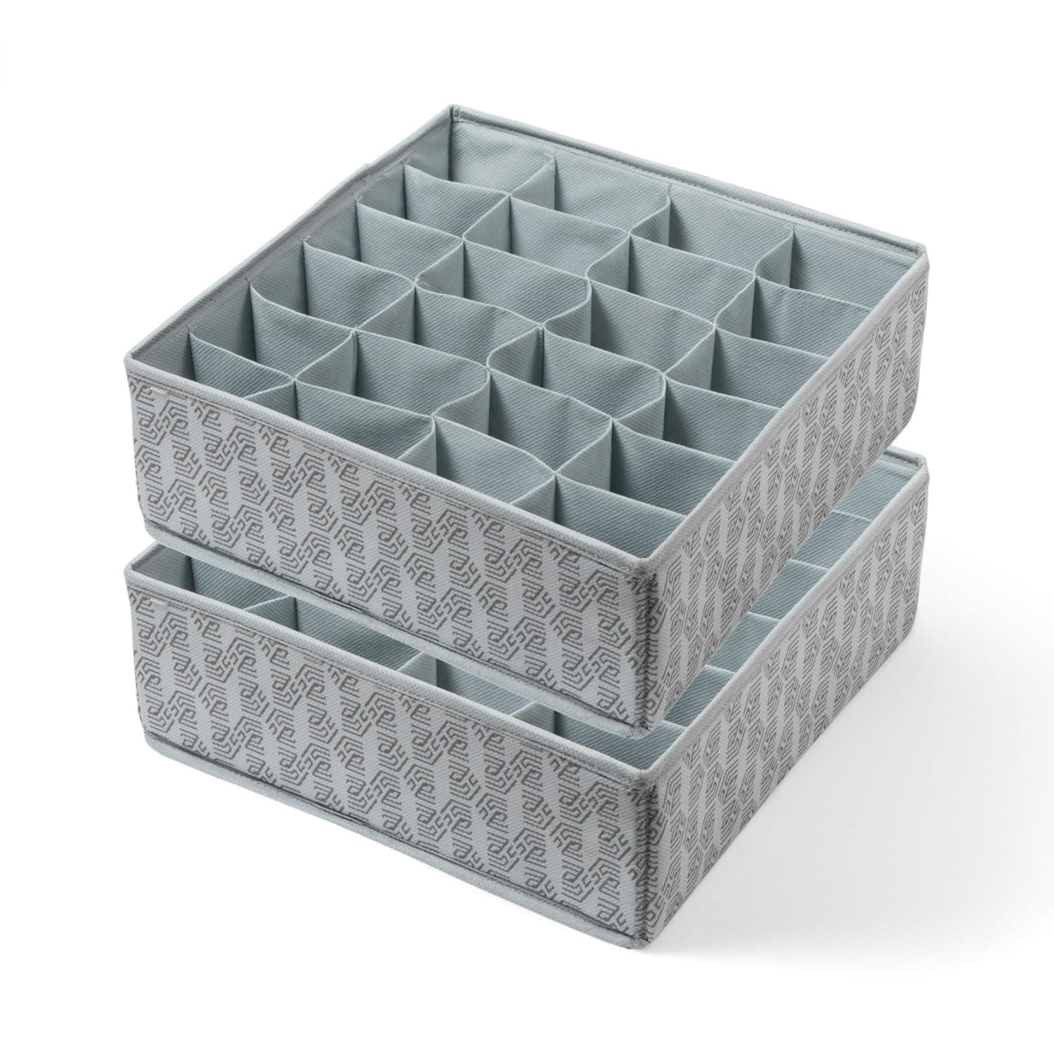 24-cell foldable underwear sock drawer organizer divider bins pack of 2 grey geometric overview