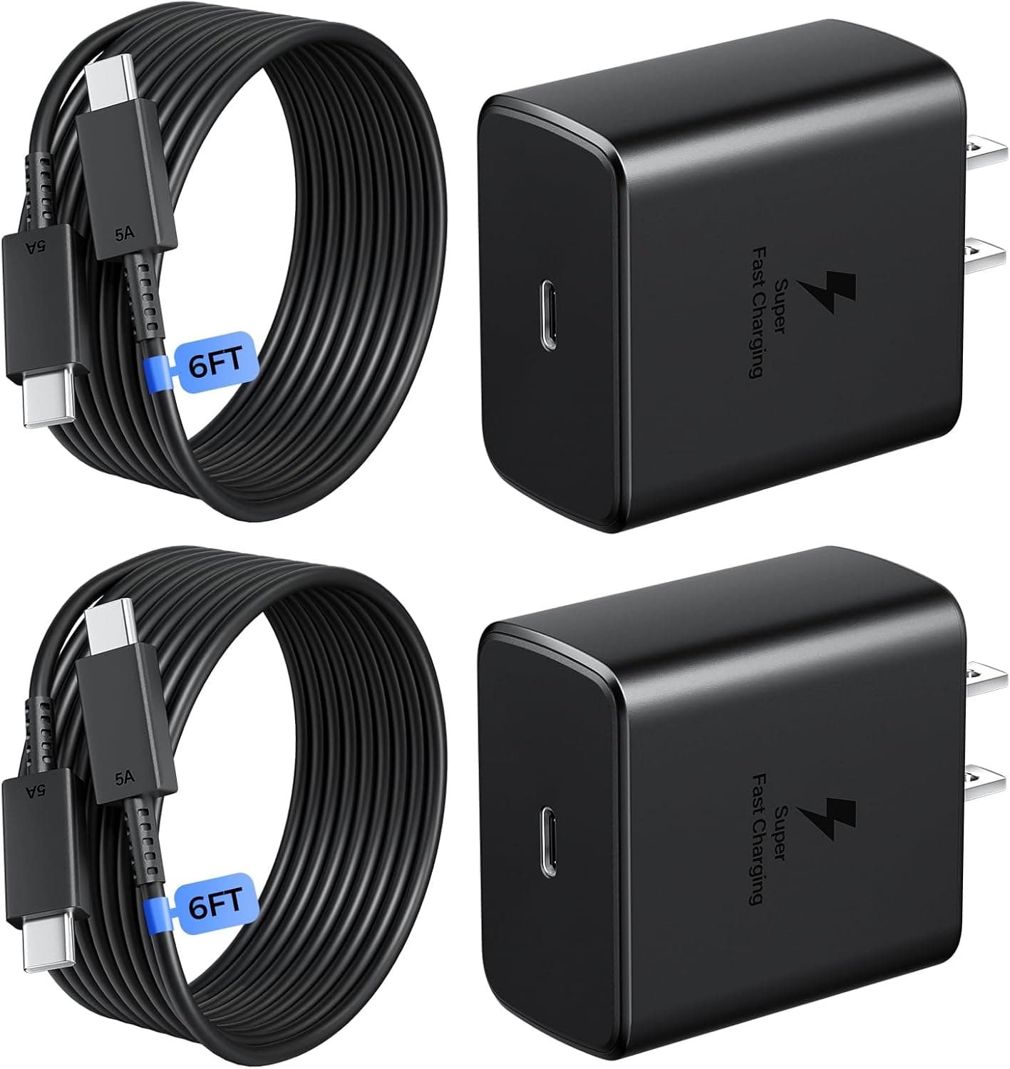 20W USB-C Fast Charger Block 2-Pack with 6ft Cables