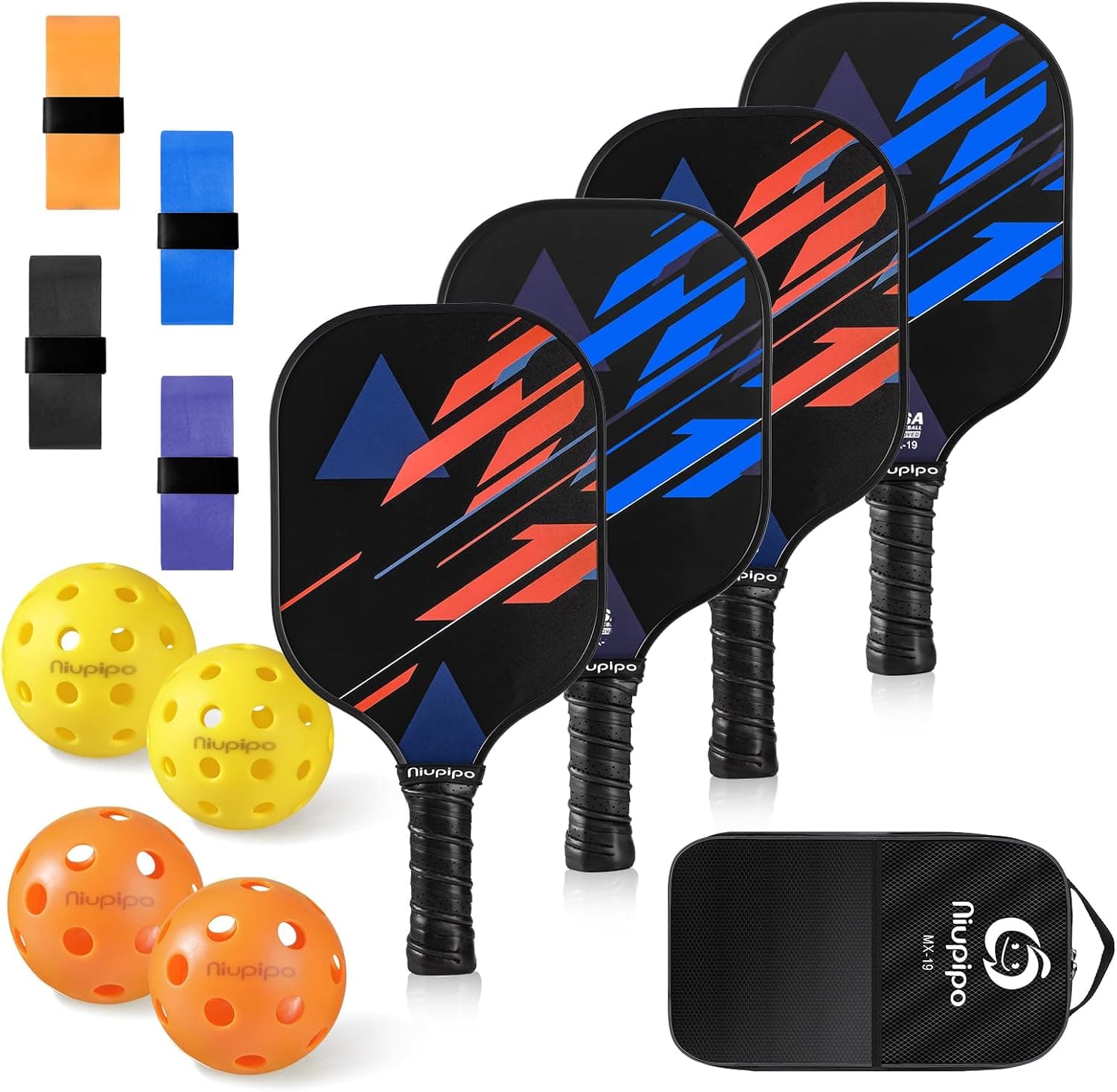 niupipo pickleball paddles set of 4 with balls and bag