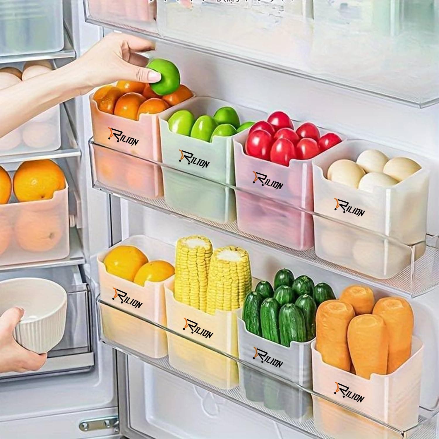 RILION refrigerator door side hanging storage bins set of 8 in fridge door shelves