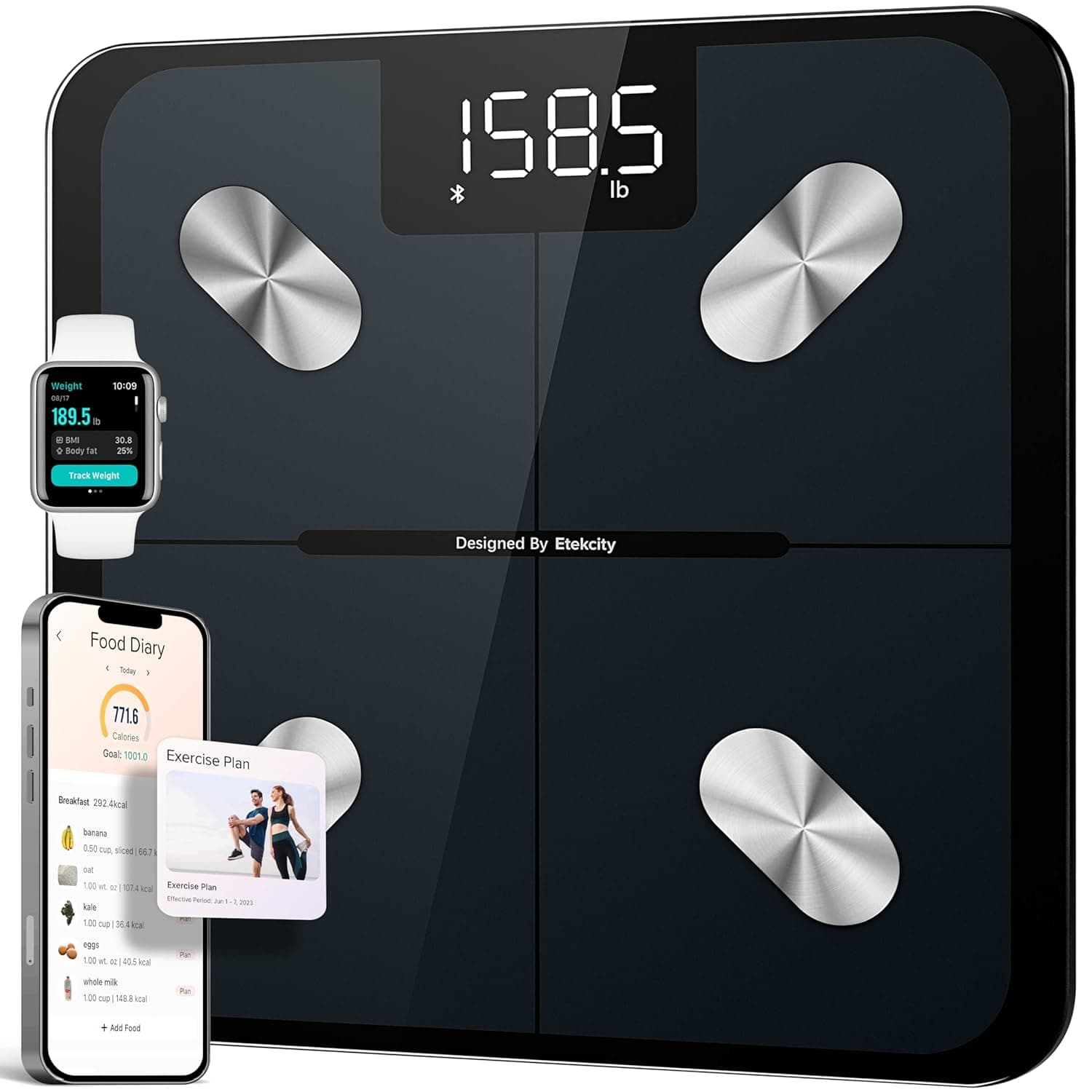 Etekcity Digital Bathroom Scale top view with blue backlit LCD