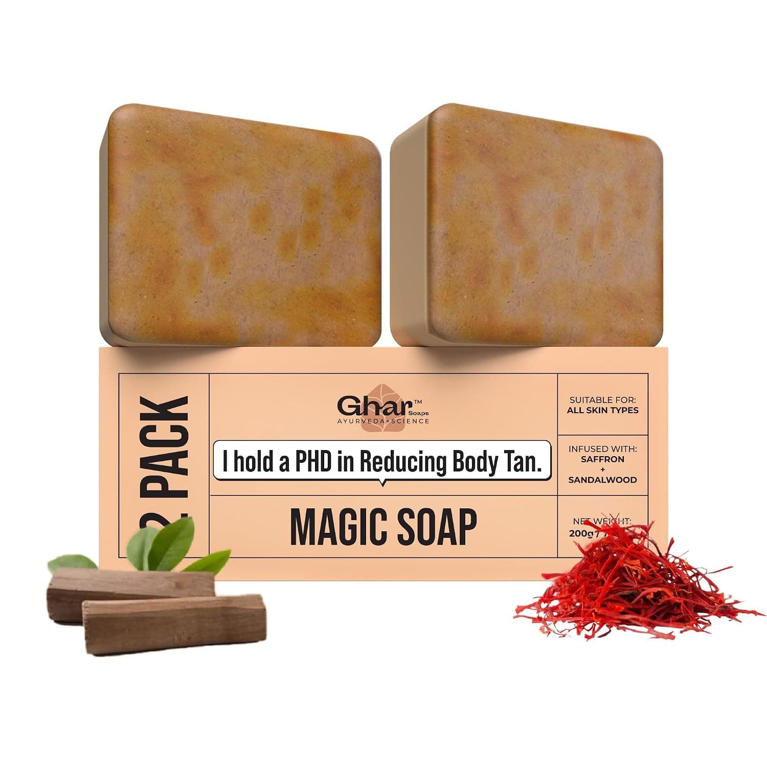 Ghar Soaps Sandalwood & Saffron pack of 2 front view