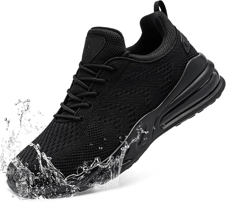 BRONAX men air cushion water resistant running shoe black pair with water splash
