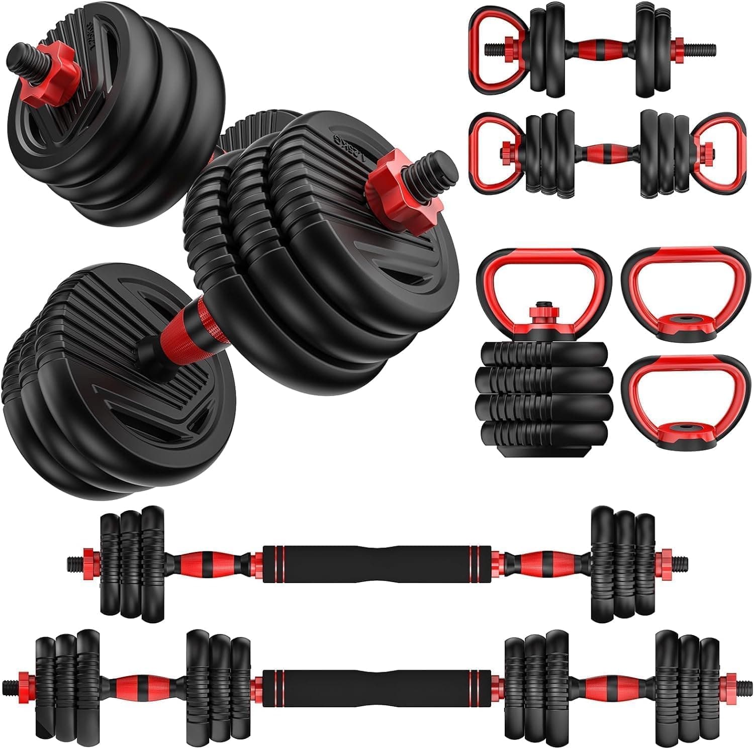 UNNMIIY 4-in-1 adjustable dumbbell and barbell weight set components