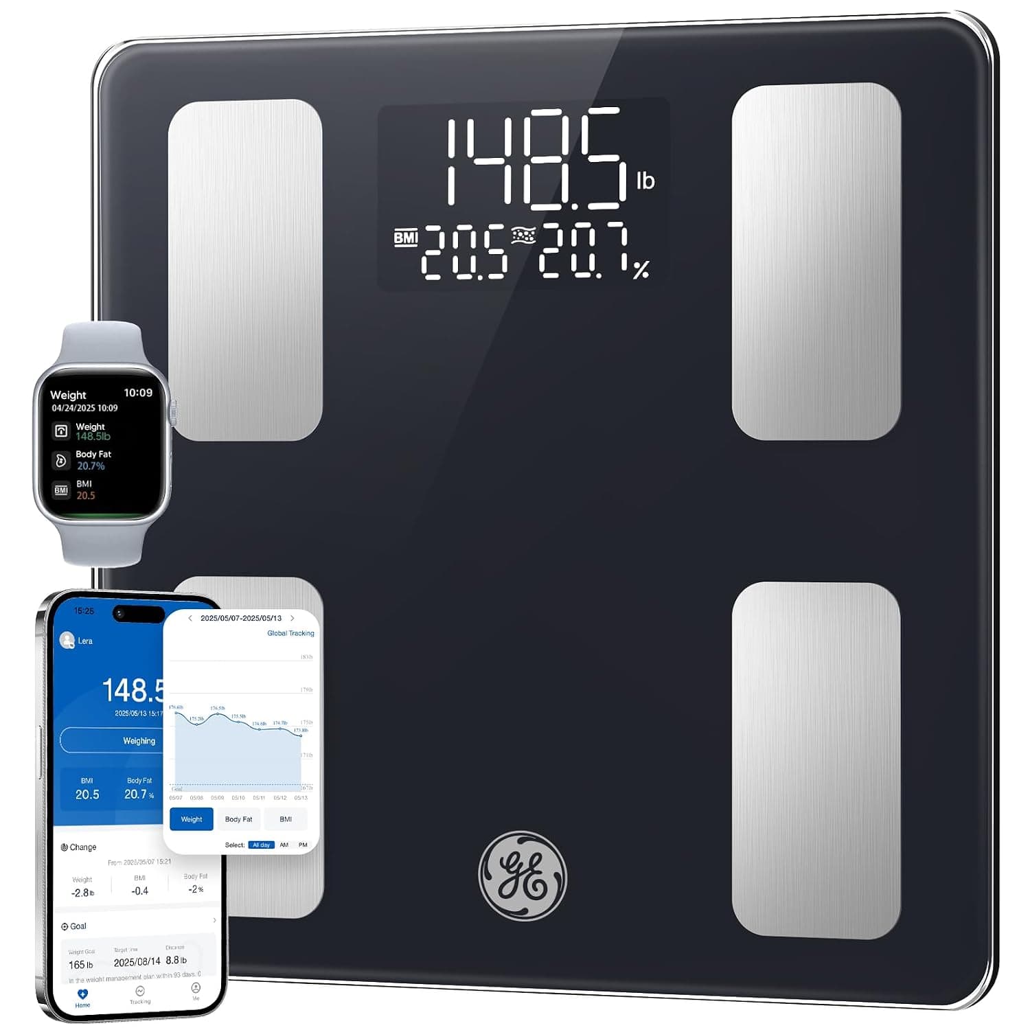 FITINDEX Smart Body Fat Scale front view in black