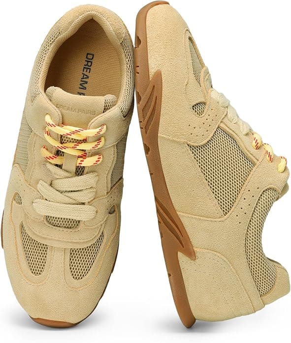DREAM PAIRS chunky retro vintage running sneaker khaki beige pair