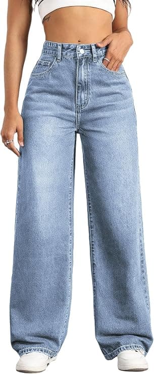 Mars power Women's high waisted wide leg straight denim jeans front view