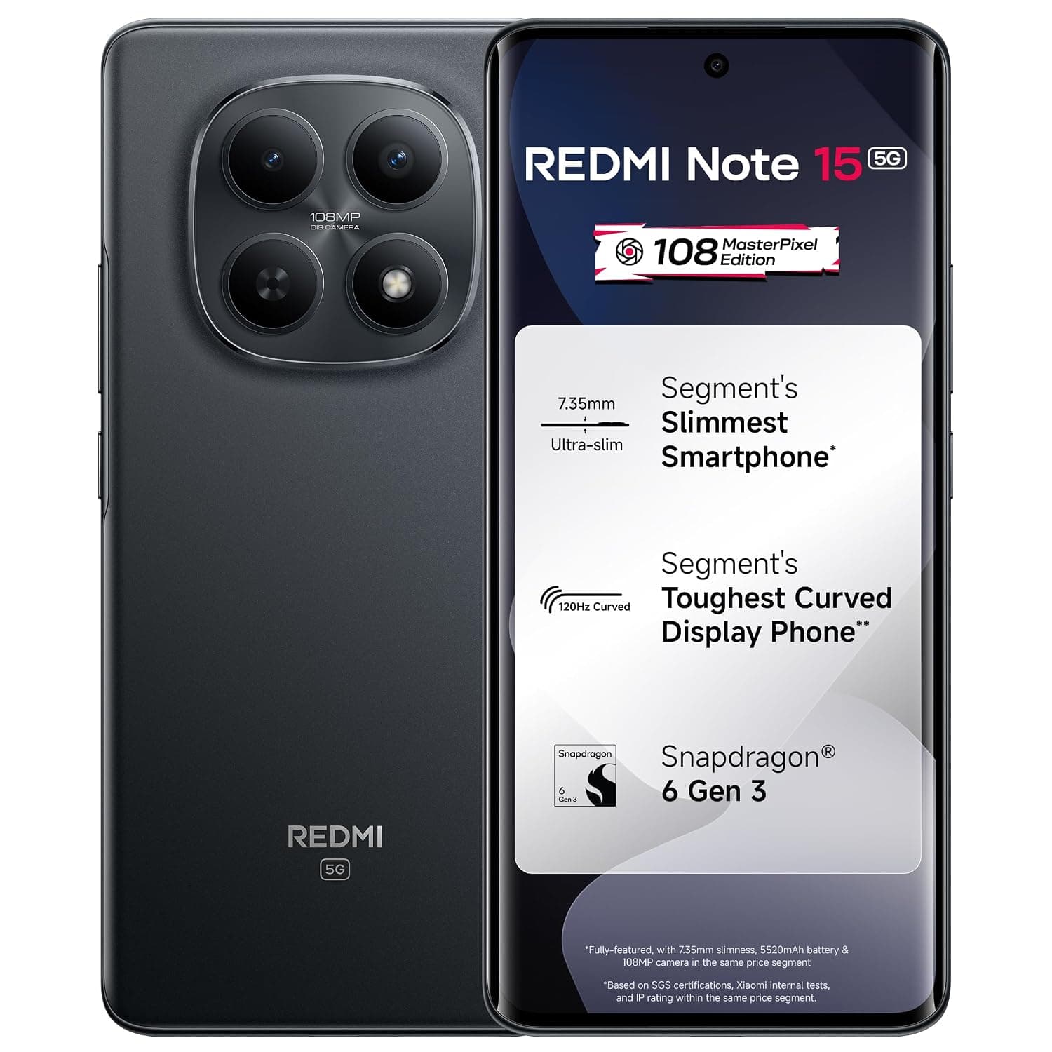 Redmi Note 15 5G black front and back view