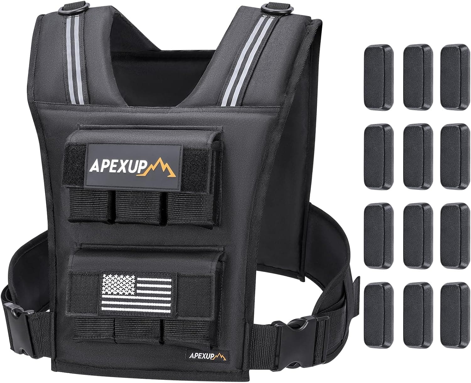 APEXUP adjustable weighted vest front view with reflective elements