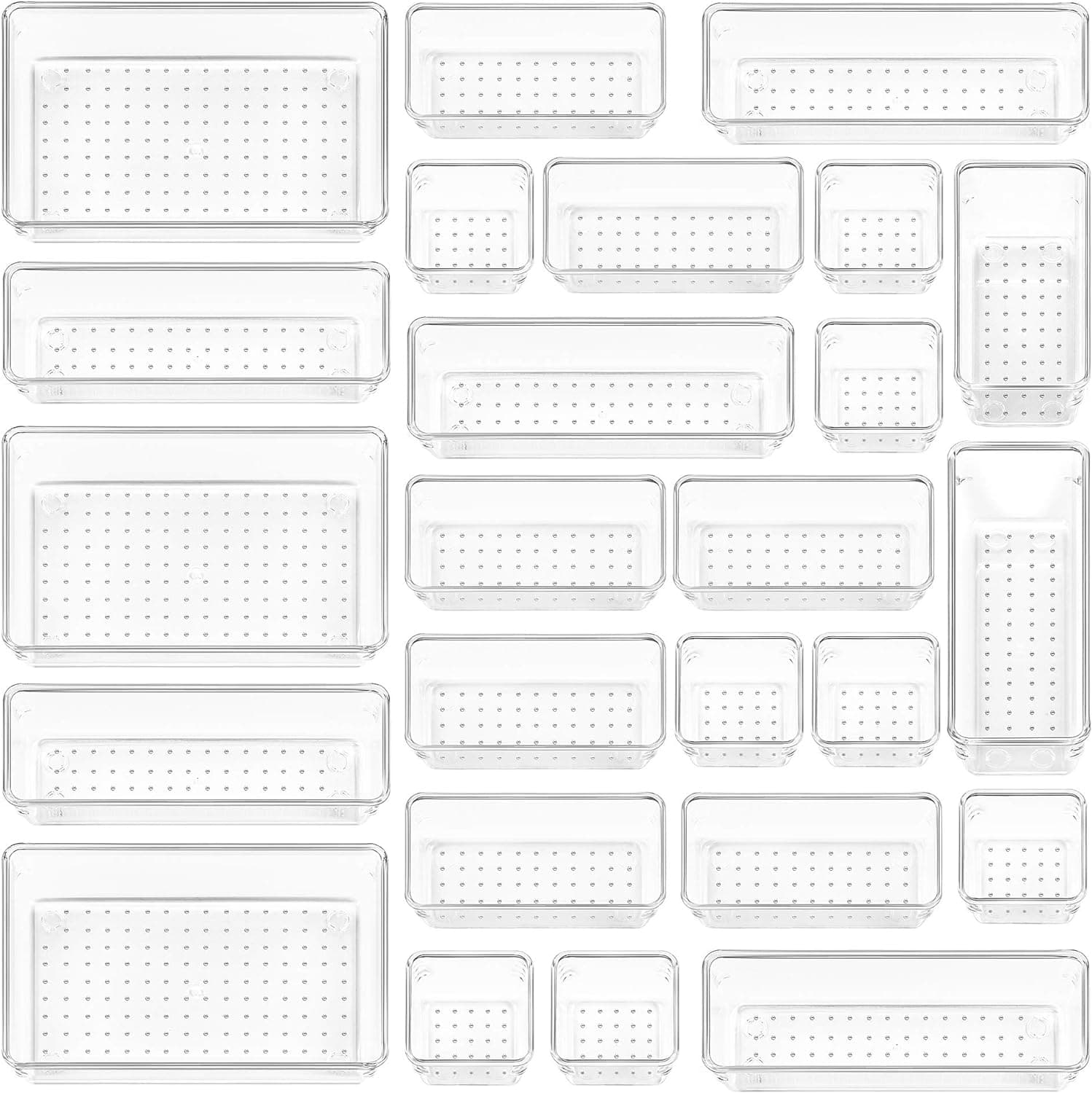 Vtopmart 25 piece clear plastic drawer organizer set overview 4 sizes