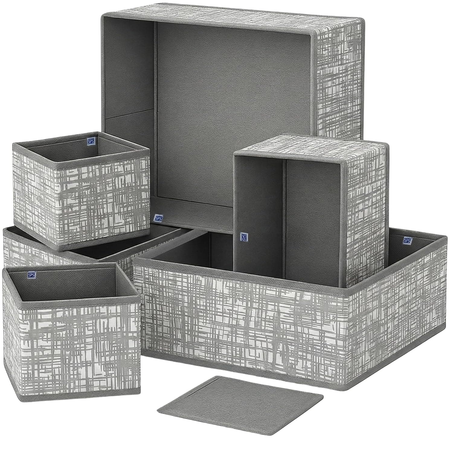 6-piece foldable fabric dresser drawer organizer storage bins set grey textured overview