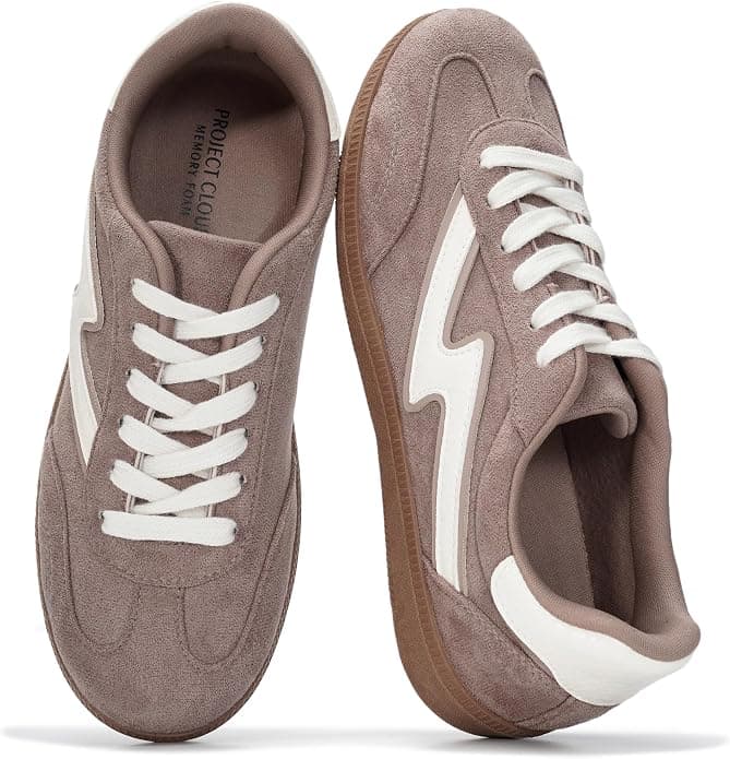 PROJECT CLOUD genuine suede retro sneaker taupe and gum pair