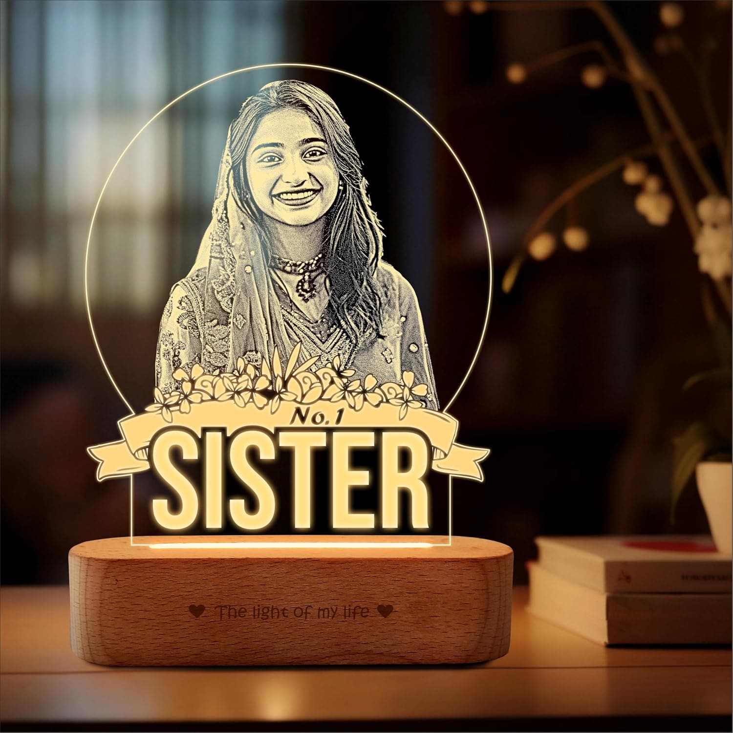 ZOCI VOCI personalized No.1 Sister photo lamp warm glow on desk