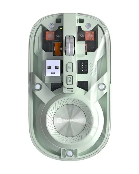 Portronics Toad 8 transparent wireless mouse green angle view