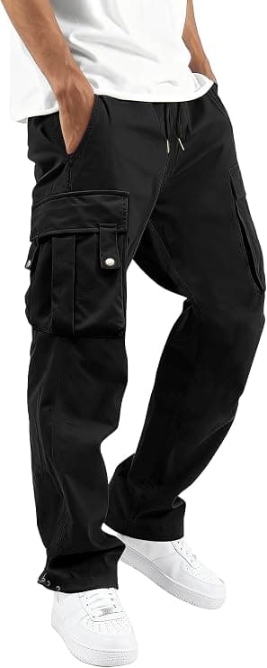 HOTake Men's Relaxed Fit Stretch Cargo Pants front view black