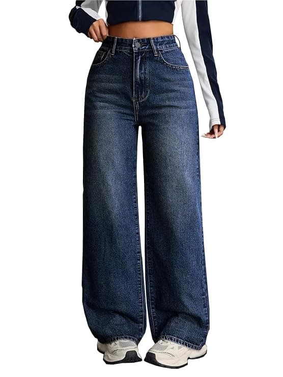 Nifty women blue high waist baggy jeans front view