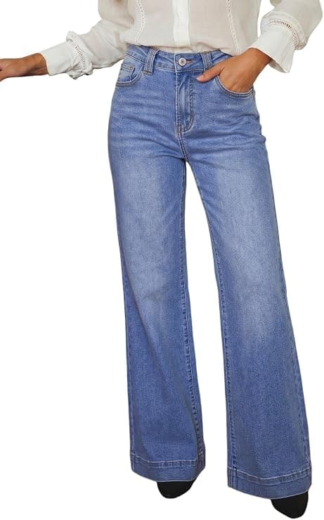 Dokotoo Women's wide leg baggy flare jeans front view